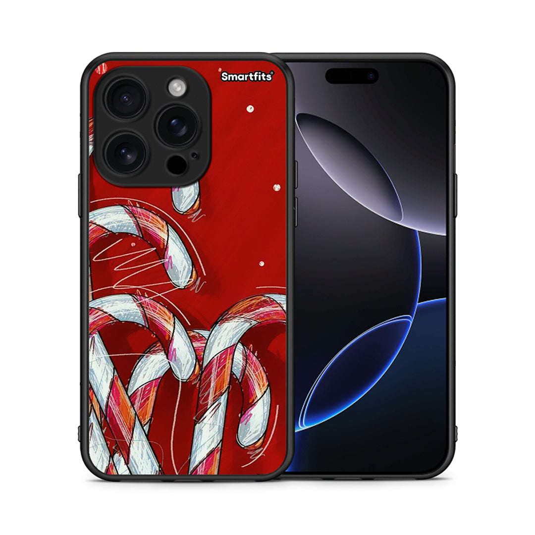 Θήκη iPhone 16 Pro Candy Cane από τη Smartfits με σχέδιο στο πίσω μέρος και μαύρο περίβλημα | iPhone 16 Pro Candy Cane case with colorful back and black bezels