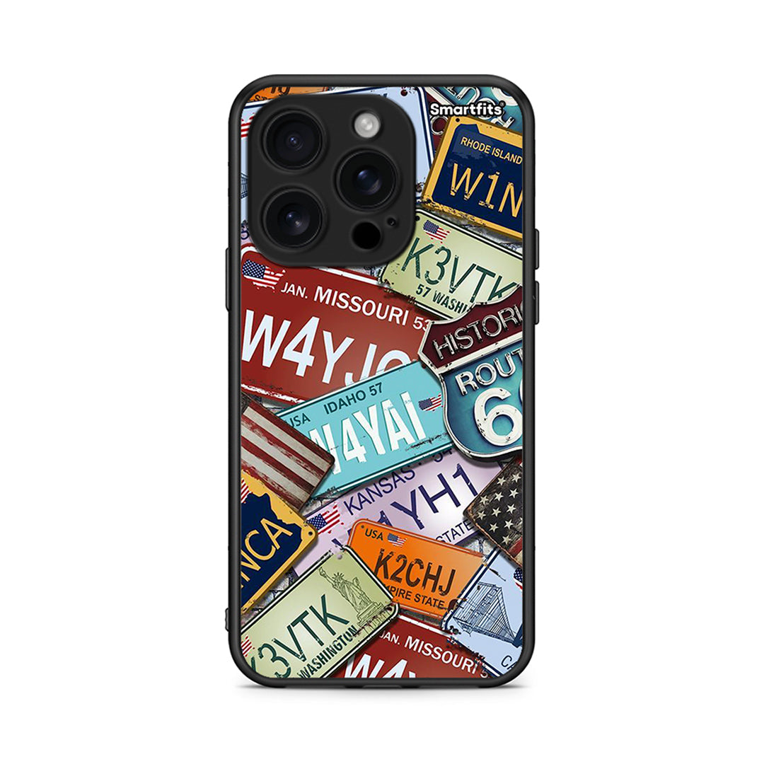 iPhone 16 Pro Car Plates θήκη από τη Smartfits με σχέδιο στο πίσω μέρος και μαύρο περίβλημα | Smartphone case with colorful back and black bezels by Smartfits