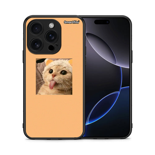 Θήκη iPhone 16 Pro Cat Tongue από τη Smartfits με σχέδιο στο πίσω μέρος και μαύρο περίβλημα | iPhone 16 Pro Cat Tongue case with colorful back and black bezels
