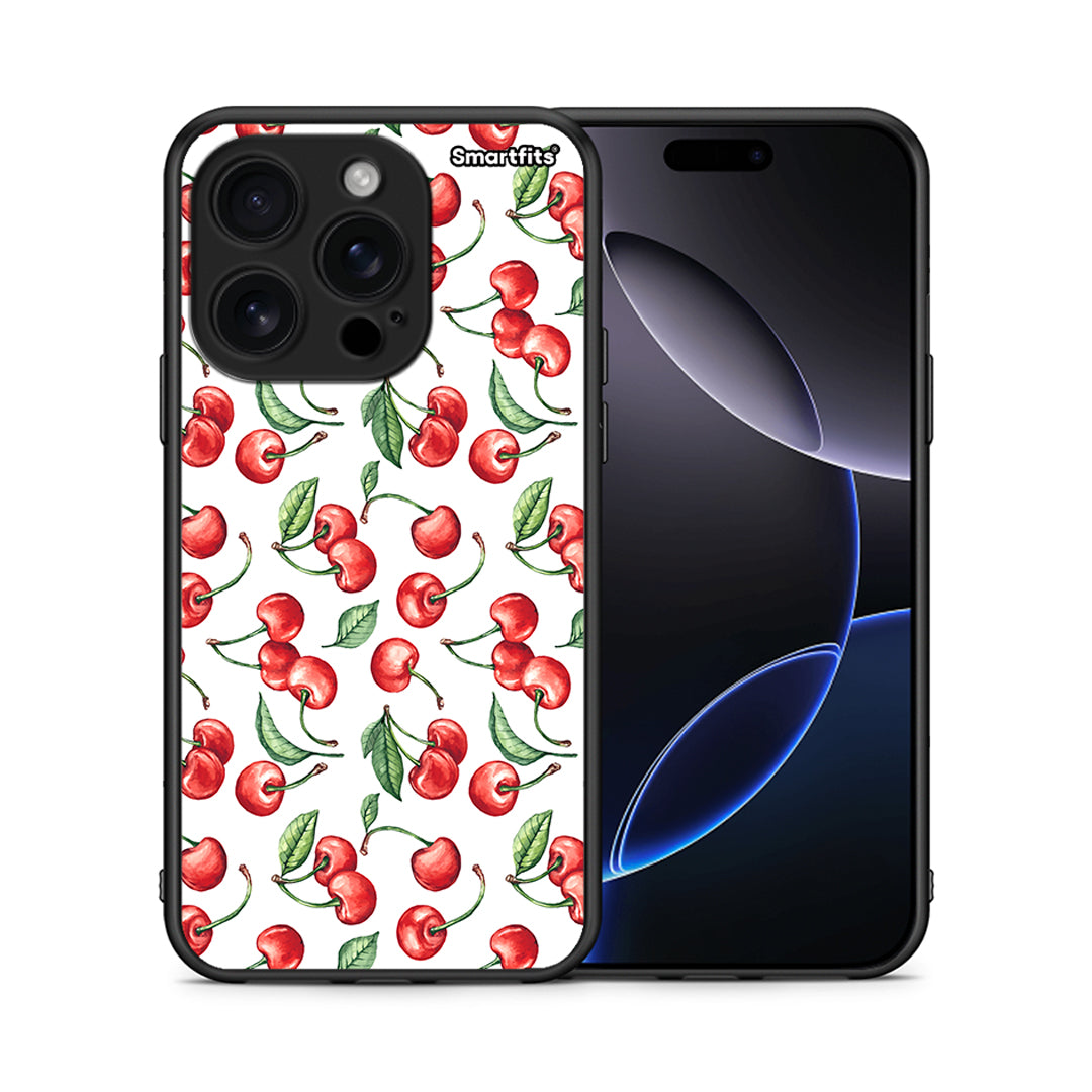 Θήκη iPhone 16 Pro Cherry Summer από τη Smartfits με σχέδιο στο πίσω μέρος και μαύρο περίβλημα | iPhone 16 Pro Cherry Summer case with colorful back and black bezels