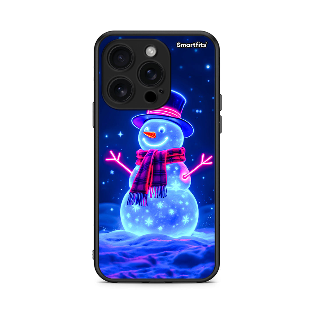 iPhone 16 Pro Christmas Neon Snowman θήκη από τη Smartfits με σχέδιο στο πίσω μέρος και μαύρο περίβλημα | Smartphone case with colorful back and black bezels by Smartfits