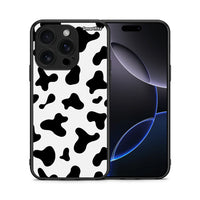 Thumbnail for Θήκη iPhone 16 Pro Cow Print από τη Smartfits με σχέδιο στο πίσω μέρος και μαύρο περίβλημα | iPhone 16 Pro Cow Print case with colorful back and black bezels