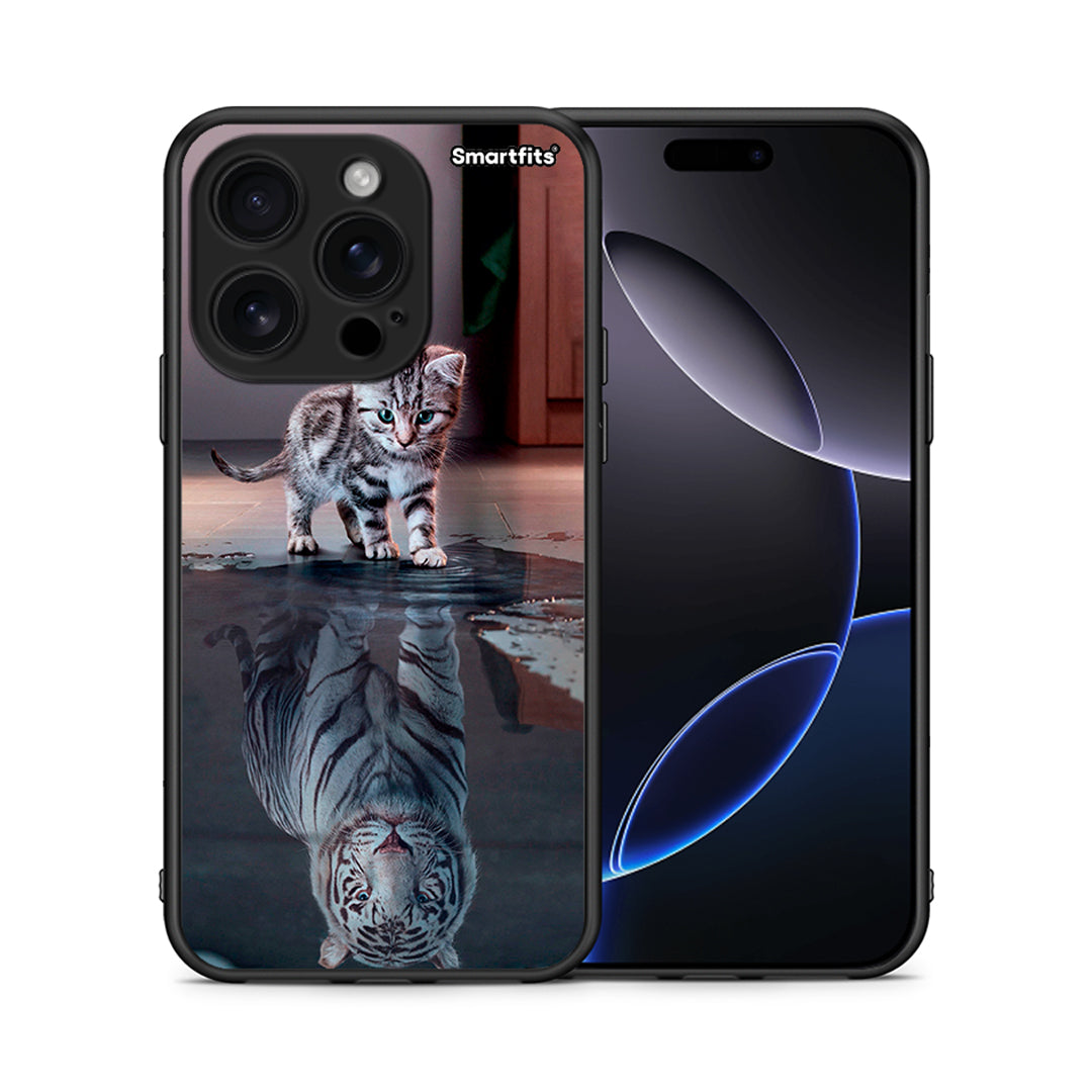 Θήκη iPhone 16 Pro Tiger Cute από τη Smartfits με σχέδιο στο πίσω μέρος και μαύρο περίβλημα | iPhone 16 Pro Tiger Cute case with colorful back and black bezels