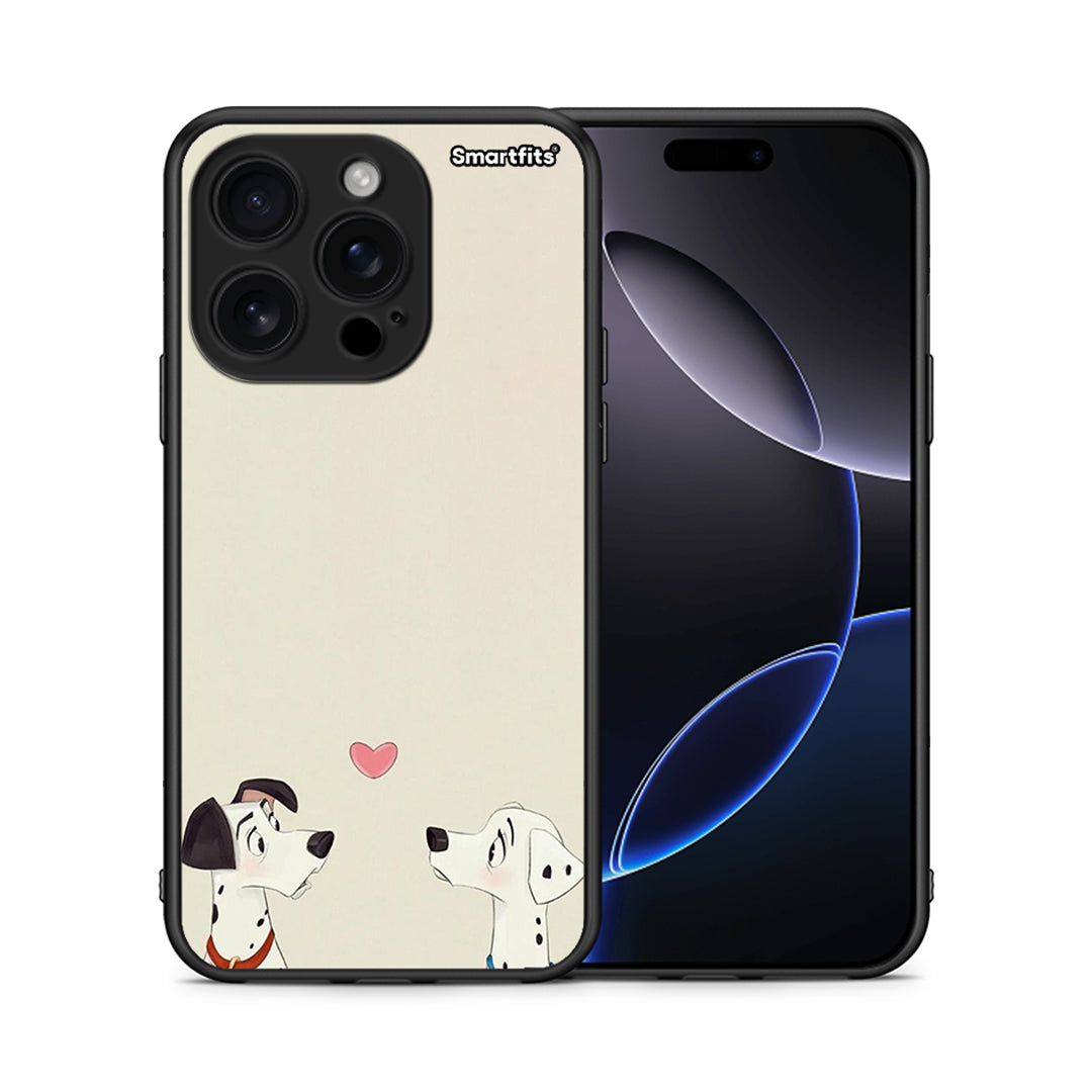 Θήκη iPhone 16 Pro Dalmatians Love από τη Smartfits με σχέδιο στο πίσω μέρος και μαύρο περίβλημα | iPhone 16 Pro Dalmatians Love case with colorful back and black bezels