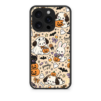 Θήκη iPhone 16 Pro Halloween Puppies and Friends on Cream από τη Smartfits με σχέδιο στο πίσω μέρος και μαύρο περίβλημα | iPhone 16 Pro Halloween Puppies and Friends on Cream case with colorful back and black bezels