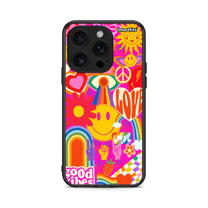 iPhone 16 Pro Hippie Love θήκη από τη Smartfits με σχέδιο στο πίσω μέρος και μαύρο περίβλημα | Smartphone case with colorful back and black bezels by Smartfits