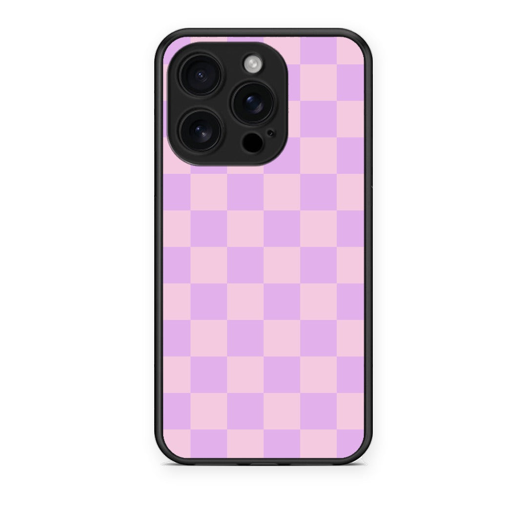 Θήκη iPhone 16 Pro Lavender and Pink Checkerboard από τη Smartfits με σχέδιο στο πίσω μέρος και μαύρο περίβλημα | iPhone 16 Pro Lavender and Pink Checkerboard case with colorful back and black bezels