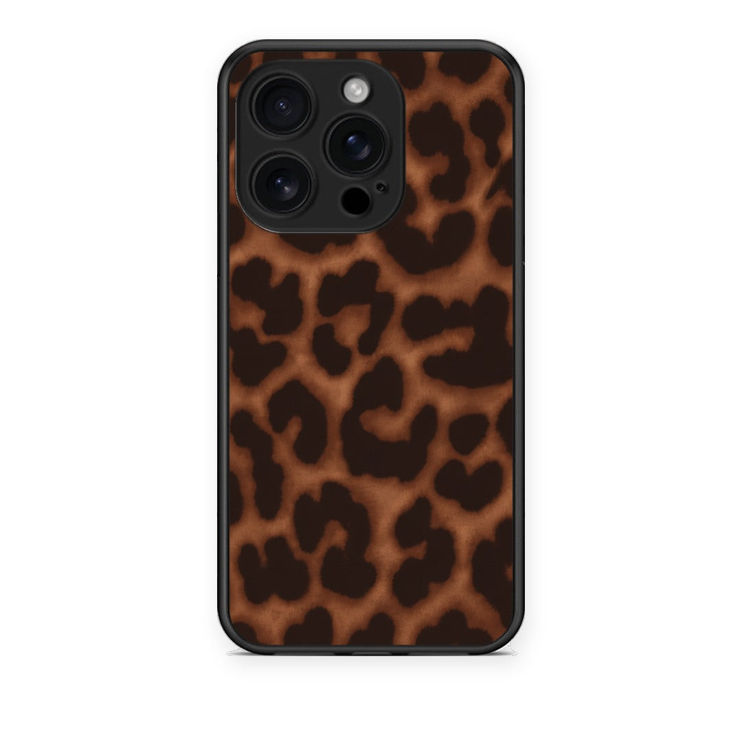 Θήκη iPhone 16 Pro Leopard Print Dark Brown από τη Smartfits με σχέδιο στο πίσω μέρος και μαύρο περίβλημα | iPhone 16 Pro Leopard Print Dark Brown case with colorful back and black bezels