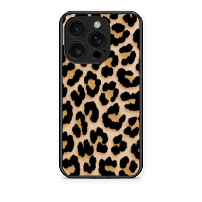 Θήκη iPhone 16 Pro Leopard Print Tan Small από τη Smartfits με σχέδιο στο πίσω μέρος και μαύρο περίβλημα | iPhone 16 Pro Leopard Print Tan Small case with colorful back and black bezels