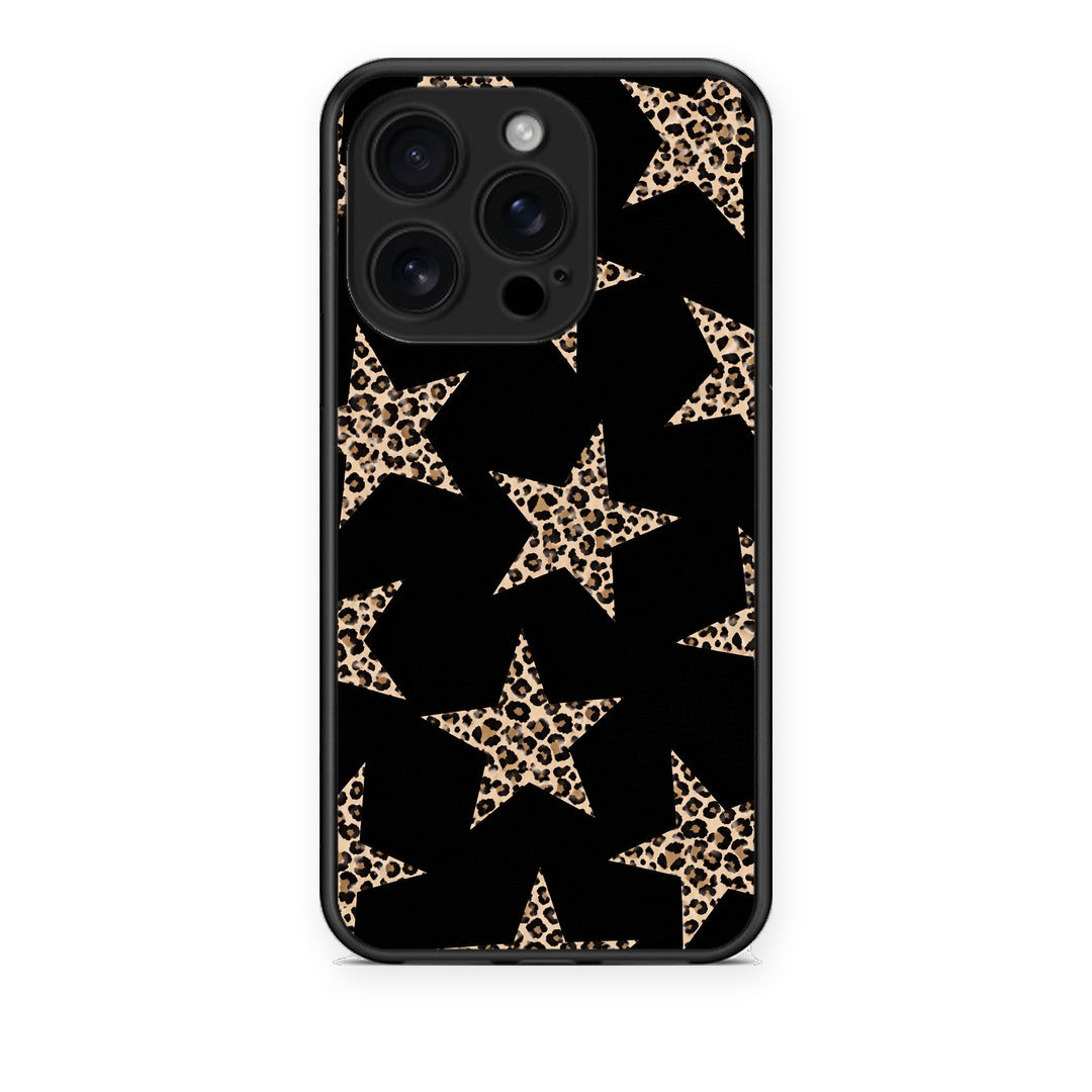 Θήκη iPhone 16 Pro Leopard Stars on Black από τη Smartfits με σχέδιο στο πίσω μέρος και μαύρο περίβλημα | iPhone 16 Pro Leopard Stars on Black case with colorful back and black bezels
