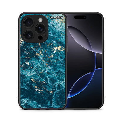 Θήκη iPhone 16 Pro Marble Blue από τη Smartfits με σχέδιο στο πίσω μέρος και μαύρο περίβλημα | iPhone 16 Pro Marble Blue case with colorful back and black bezels