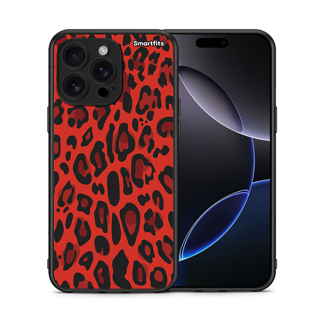 Θήκη iPhone 16 Pro Max Red Leopard Animal από τη Smartfits με σχέδιο στο πίσω μέρος και μαύρο περίβλημα | iPhone 16 Pro Max Red Leopard Animal case with colorful back and black bezels