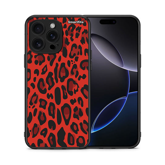 Θήκη iPhone 16 Pro Max Red Leopard Animal από τη Smartfits με σχέδιο στο πίσω μέρος και μαύρο περίβλημα | iPhone 16 Pro Max Red Leopard Animal case with colorful back and black bezels