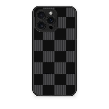 Θήκη iPhone 16 Pro Max Black and Charcoal Striped Checks από τη Smartfits με σχέδιο στο πίσω μέρος και μαύρο περίβλημα | iPhone 16 Pro Max Black and Charcoal Striped Checks case with colorful back and black bezels