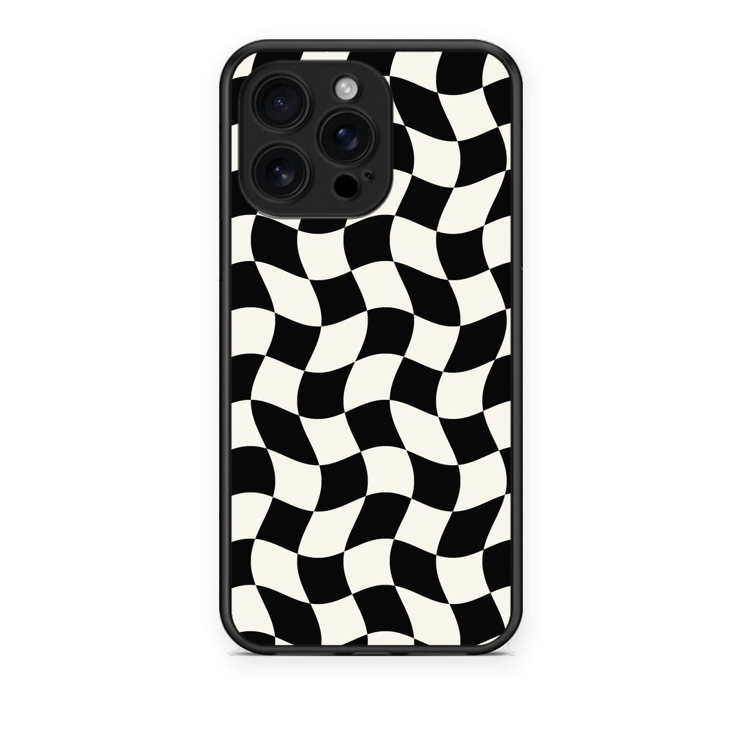 Θήκη iPhone 16 Pro Max Black and Cream Wavy Checkerboard από τη Smartfits με σχέδιο στο πίσω μέρος και μαύρο περίβλημα | iPhone 16 Pro Max Black and Cream Wavy Checkerboard case with colorful back and black bezels