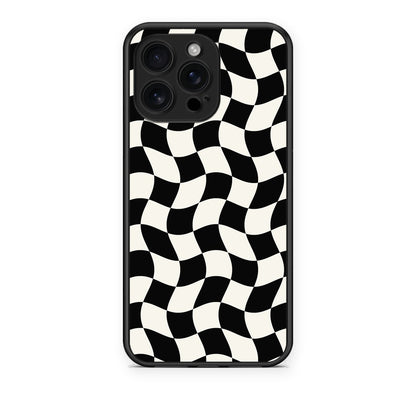 Θήκη iPhone 16 Pro Max Black and Cream Wavy Checkerboard από τη Smartfits με σχέδιο στο πίσω μέρος και μαύρο περίβλημα | iPhone 16 Pro Max Black and Cream Wavy Checkerboard case with colorful back and black bezels