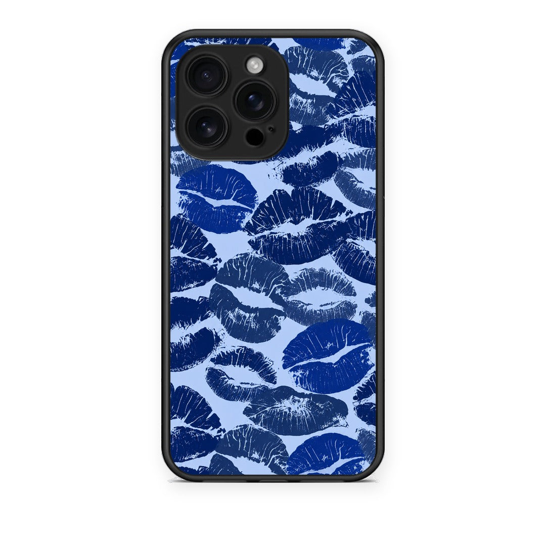 Θήκη iPhone 16 Pro Max Blue Lipstick Kisses από τη Smartfits με σχέδιο στο πίσω μέρος και μαύρο περίβλημα | iPhone 16 Pro Max Blue Lipstick Kisses case with colorful back and black bezels