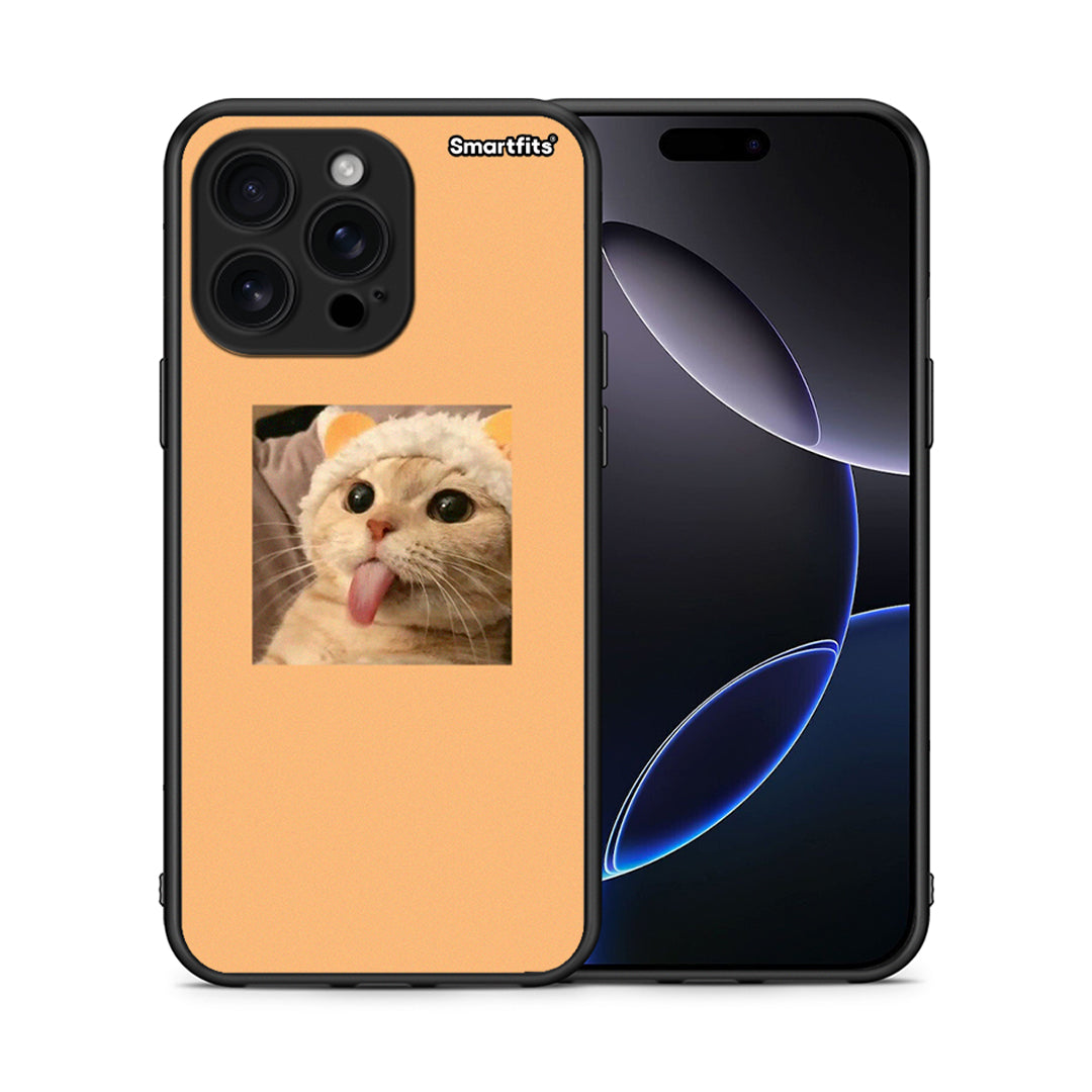 Θήκη iPhone 16 Pro Max Cat Tongue από τη Smartfits με σχέδιο στο πίσω μέρος και μαύρο περίβλημα | iPhone 16 Pro Max Cat Tongue case with colorful back and black bezels