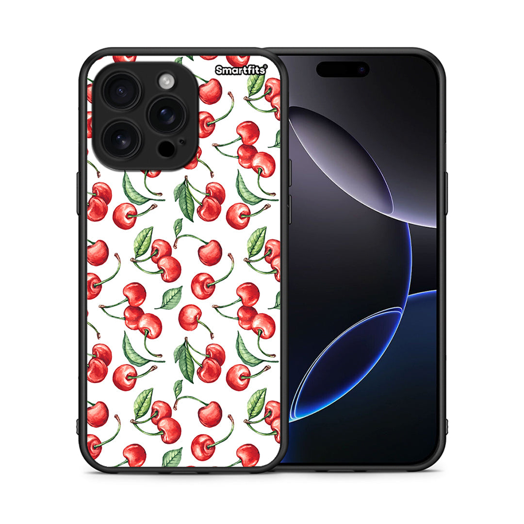 Θήκη iPhone 16 Pro Max Cherry Summer από τη Smartfits με σχέδιο στο πίσω μέρος και μαύρο περίβλημα | iPhone 16 Pro Max Cherry Summer case with colorful back and black bezels