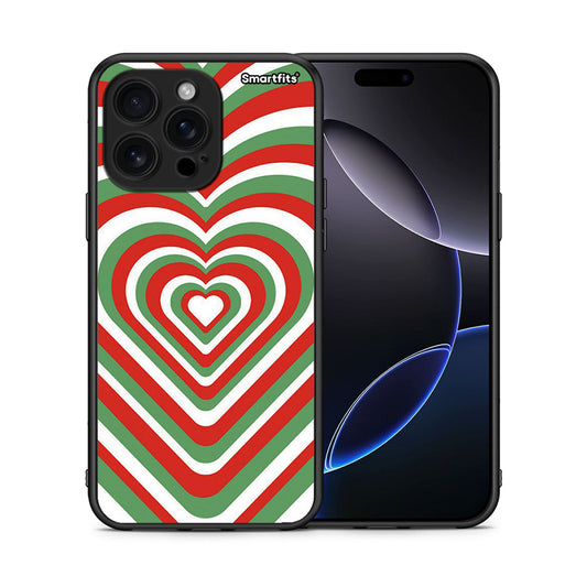 Θήκη iPhone 16 Pro Max Christmas Hearts από τη Smartfits με σχέδιο στο πίσω μέρος και μαύρο περίβλημα | iPhone 16 Pro Max Christmas Hearts case with colorful back and black bezels