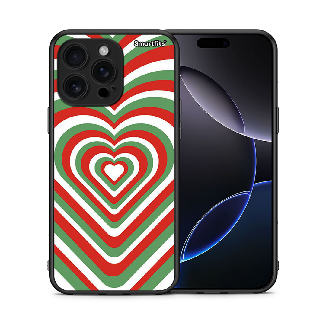 Θήκη iPhone 16 Pro Max Christmas Hearts από τη Smartfits με σχέδιο στο πίσω μέρος και μαύρο περίβλημα | iPhone 16 Pro Max Christmas Hearts case with colorful back and black bezels