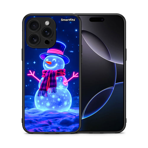 Θήκη iPhone 16 Pro Max Christmas Neon Snowman από τη Smartfits με σχέδιο στο πίσω μέρος και μαύρο περίβλημα | iPhone 16 Pro Max Christmas Neon Snowman case with colorful back and black bezels