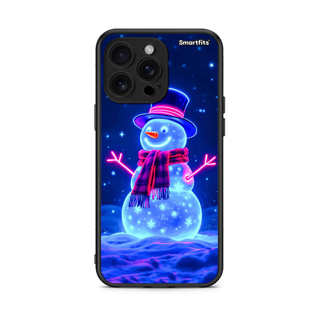 iPhone 16 Pro Max Christmas Neon Snowman θήκη από τη Smartfits με σχέδιο στο πίσω μέρος και μαύρο περίβλημα | Smartphone case with colorful back and black bezels by Smartfits
