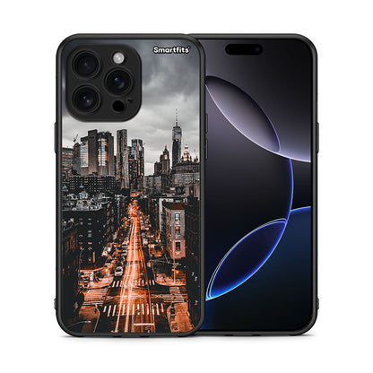 Θήκη iPhone 16 Pro Max City Lights από τη Smartfits με σχέδιο στο πίσω μέρος και μαύρο περίβλημα | iPhone 16 Pro Max City Lights case with colorful back and black bezels