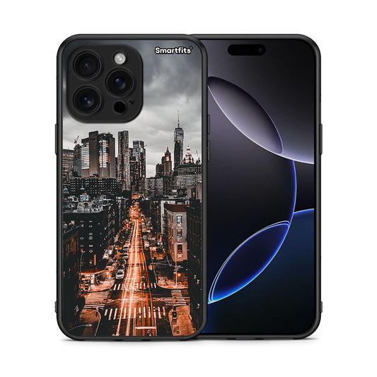 Θήκη iPhone 16 Pro Max City Lights από τη Smartfits με σχέδιο στο πίσω μέρος και μαύρο περίβλημα | iPhone 16 Pro Max City Lights case with colorful back and black bezels