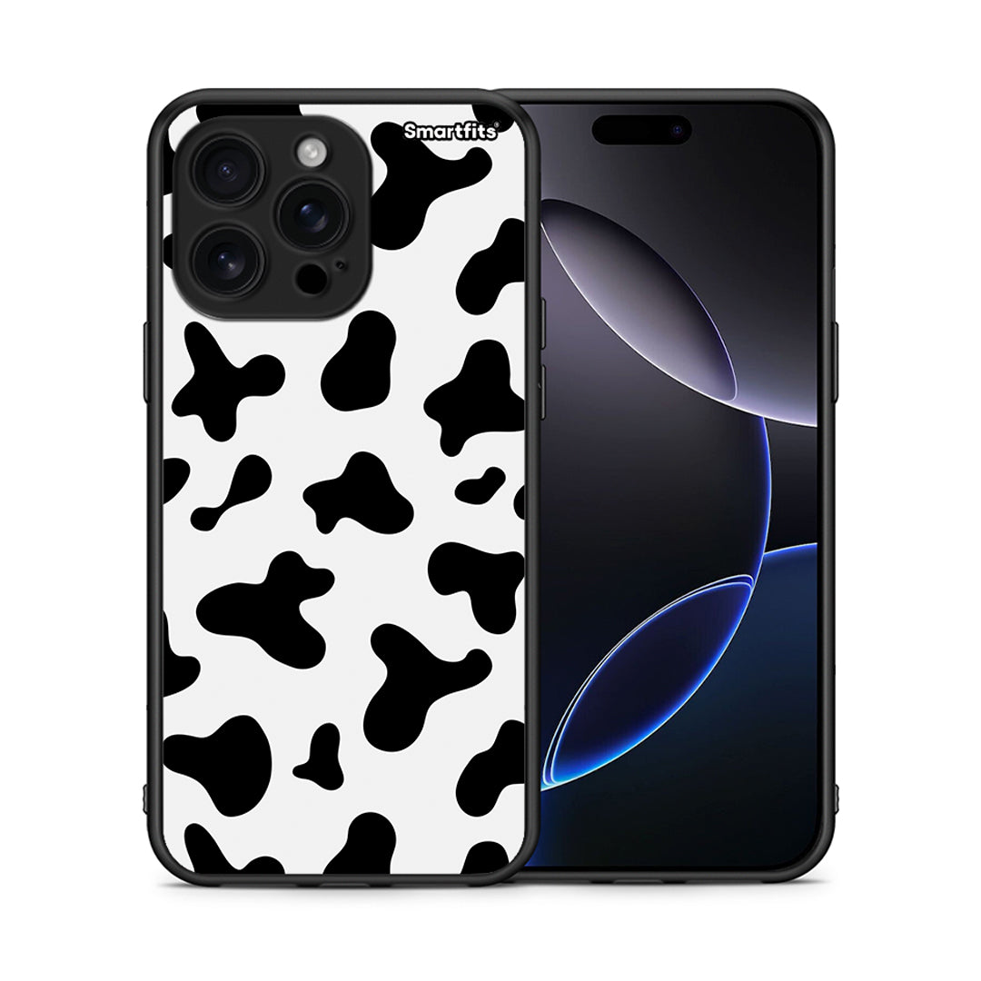 Θήκη iPhone 16 Pro Max Cow Print από τη Smartfits με σχέδιο στο πίσω μέρος και μαύρο περίβλημα | iPhone 16 Pro Max Cow Print case with colorful back and black bezels