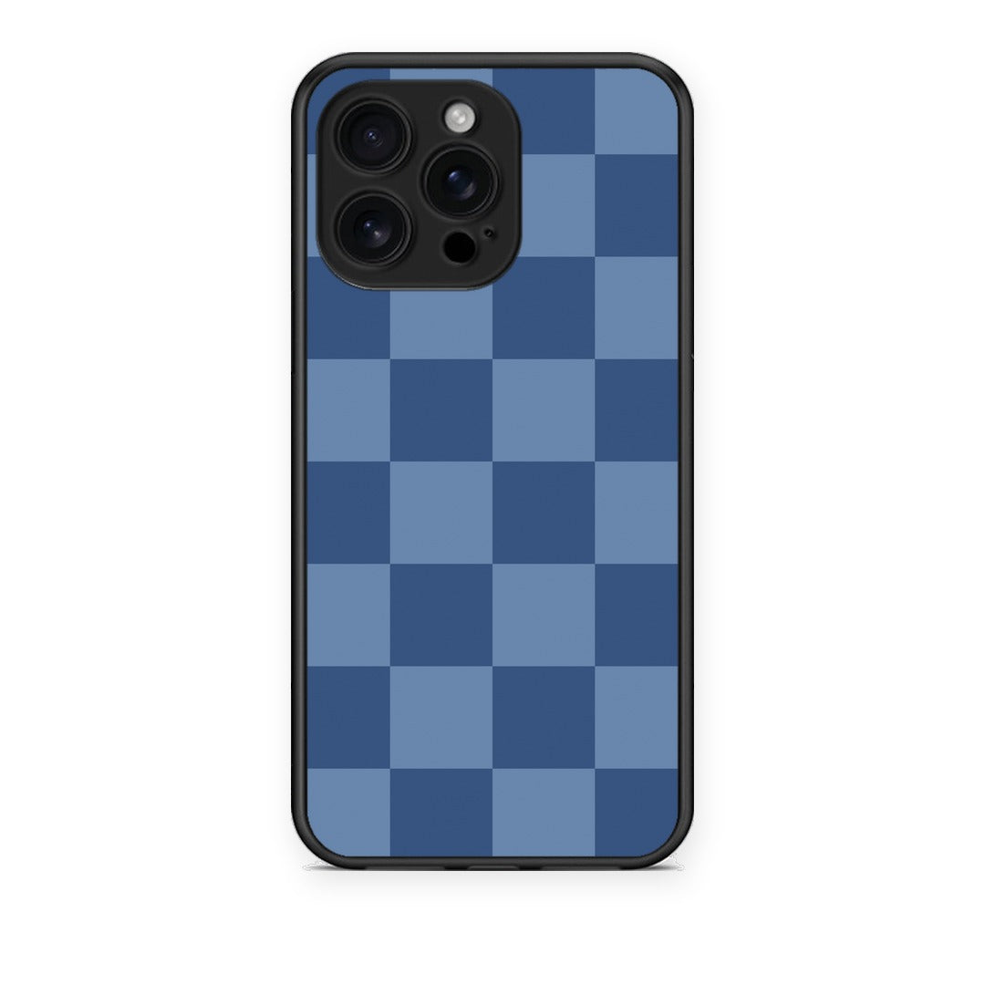 Θήκη iPhone 16 Pro Max Denim Blue Checkerboard από τη Smartfits με σχέδιο στο πίσω μέρος και μαύρο περίβλημα | iPhone 16 Pro Max Denim Blue Checkerboard case with colorful back and black bezels