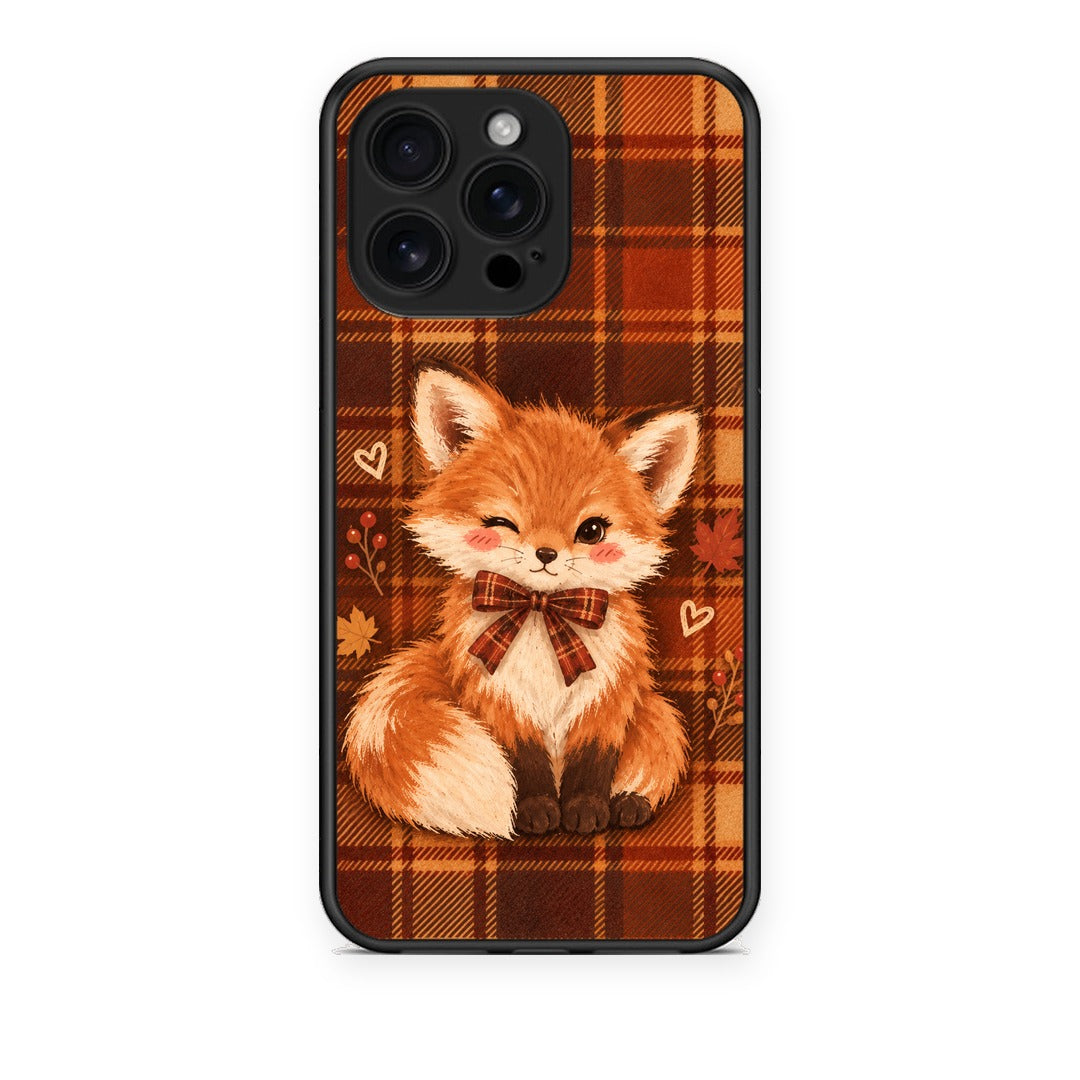 Θήκη iPhone 16 Pro Max Fox on Autumn Tartan από τη Smartfits με σχέδιο στο πίσω μέρος και μαύρο περίβλημα | iPhone 16 Pro Max Fox on Autumn Tartan case with colorful back and black bezels