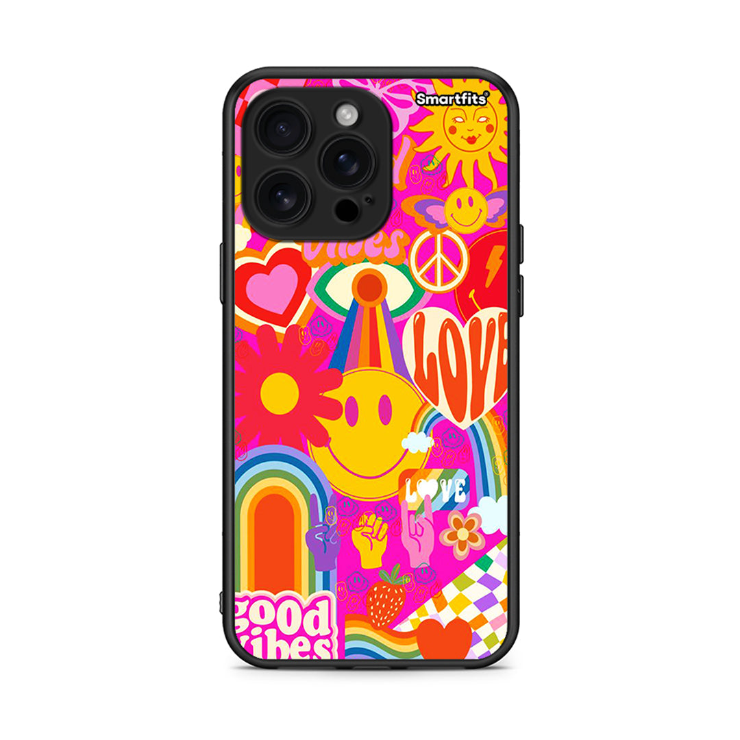 iPhone 16 Pro Max Hippie Love θήκη από τη Smartfits με σχέδιο στο πίσω μέρος και μαύρο περίβλημα | Smartphone case with colorful back and black bezels by Smartfits