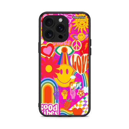 iPhone 16 Pro Max Hippie Love θήκη από τη Smartfits με σχέδιο στο πίσω μέρος και μαύρο περίβλημα | Smartphone case with colorful back and black bezels by Smartfits