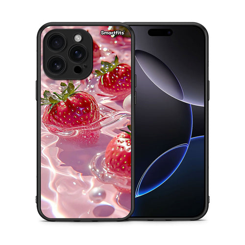 Θήκη iPhone 16 Pro Max Juicy Strawberries από τη Smartfits με σχέδιο στο πίσω μέρος και μαύρο περίβλημα | iPhone 16 Pro Max Juicy Strawberries case with colorful back and black bezels