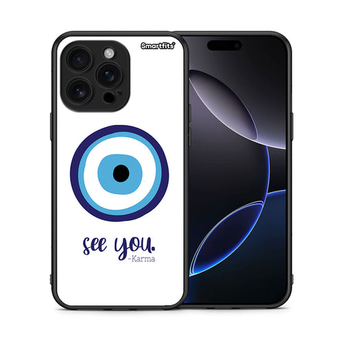 Θήκη iPhone 16 Pro Max Karma Says από τη Smartfits με σχέδιο στο πίσω μέρος και μαύρο περίβλημα | iPhone 16 Pro Max Karma Says case with colorful back and black bezels