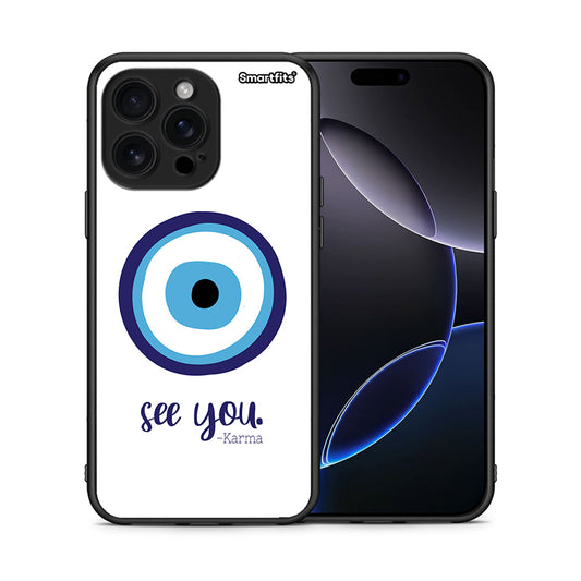 Θήκη iPhone 16 Pro Max Karma Says από τη Smartfits με σχέδιο στο πίσω μέρος και μαύρο περίβλημα | iPhone 16 Pro Max Karma Says case with colorful back and black bezels