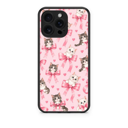 Θήκη iPhone 16 Pro Max Kittens and Pink Bows on Pink από τη Smartfits με σχέδιο στο πίσω μέρος και μαύρο περίβλημα | iPhone 16 Pro Max Kittens and Pink Bows on Pink case with colorful back and black bezels