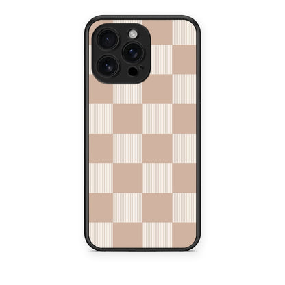Θήκη iPhone 16 Pro Max Latte and Cream Striped Checks από τη Smartfits με σχέδιο στο πίσω μέρος και μαύρο περίβλημα | iPhone 16 Pro Max Latte and Cream Striped Checks case with colorful back and black bezels