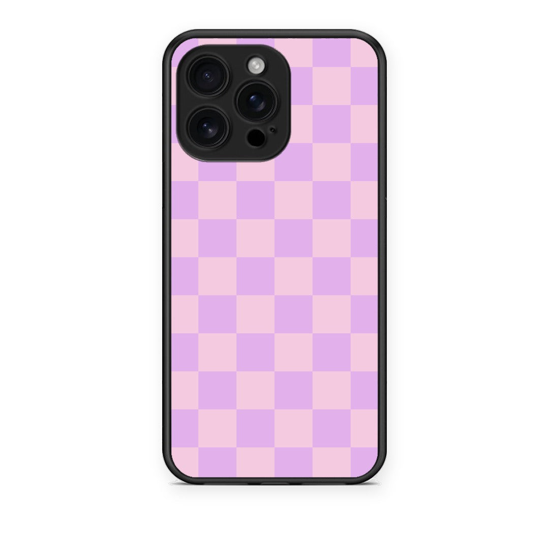 Θήκη iPhone 16 Pro Max Lavender and Pink Checkerboard από τη Smartfits με σχέδιο στο πίσω μέρος και μαύρο περίβλημα | iPhone 16 Pro Max Lavender and Pink Checkerboard case with colorful back and black bezels