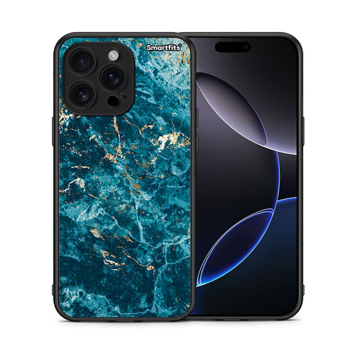 Θήκη iPhone 16 Pro Max Marble Blue από τη Smartfits με σχέδιο στο πίσω μέρος και μαύρο περίβλημα | iPhone 16 Pro Max Marble Blue case with colorful back and black bezels