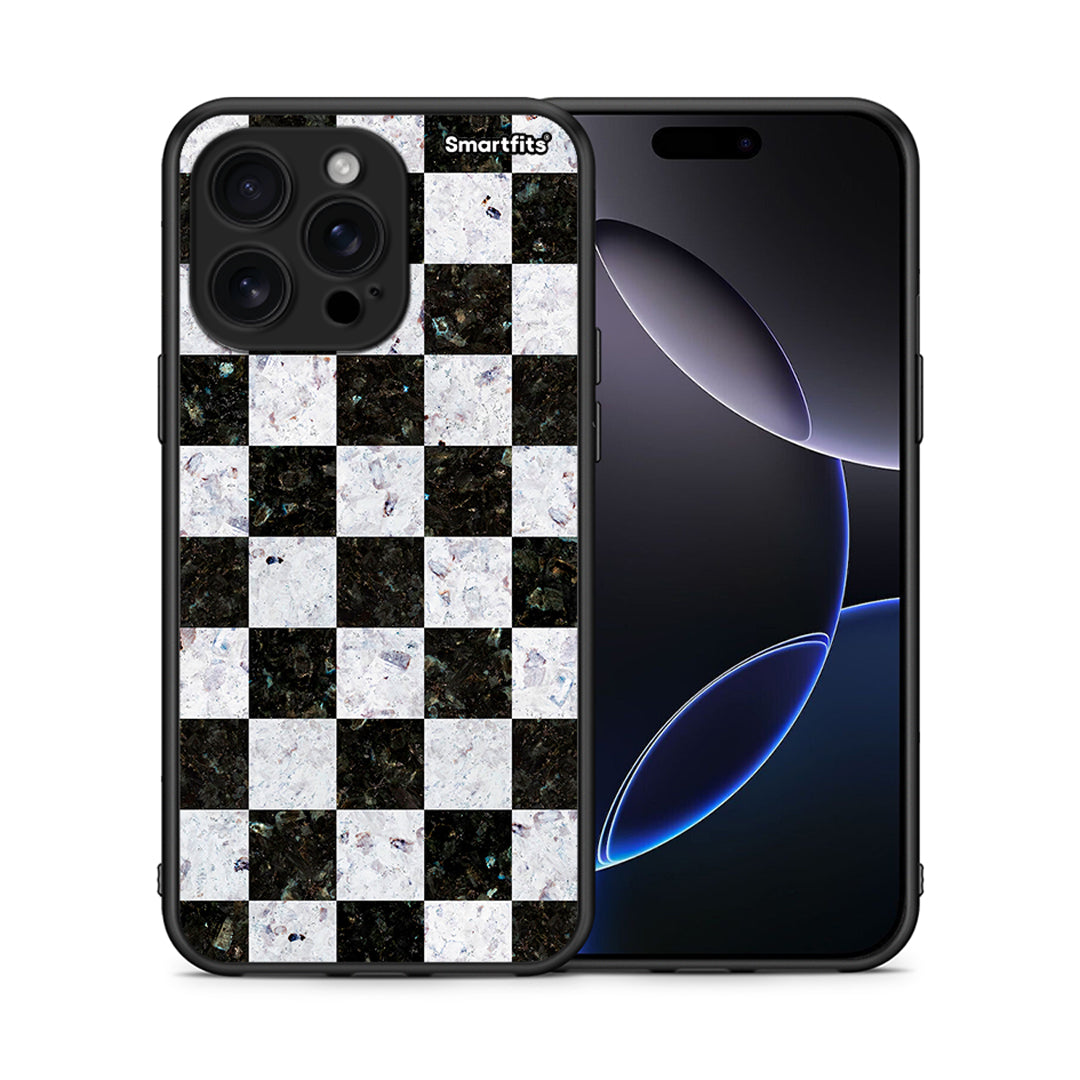 Θήκη iPhone 16 Pro Max Square Geometric Marble από τη Smartfits με σχέδιο στο πίσω μέρος και μαύρο περίβλημα | iPhone 16 Pro Max Square Geometric Marble case with colorful back and black bezels