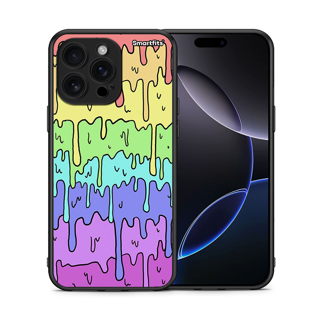 Θήκη iPhone 16 Pro Max Melting Rainbow από τη Smartfits με σχέδιο στο πίσω μέρος και μαύρο περίβλημα | iPhone 16 Pro Max Melting Rainbow case with colorful back and black bezels