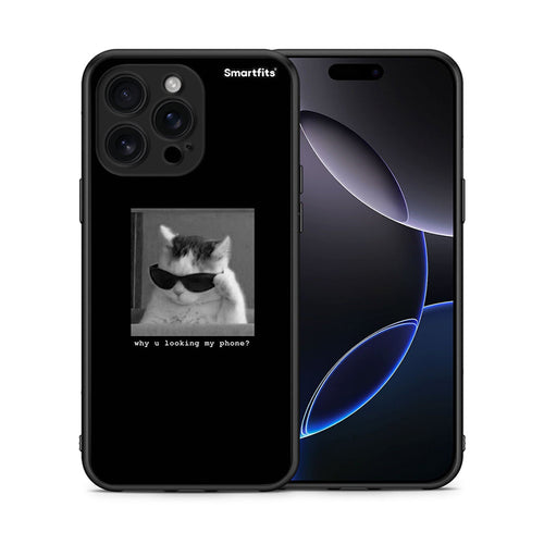 Θήκη iPhone 16 Pro Max Meme Cat από τη Smartfits με σχέδιο στο πίσω μέρος και μαύρο περίβλημα | iPhone 16 Pro Max Meme Cat case with colorful back and black bezels