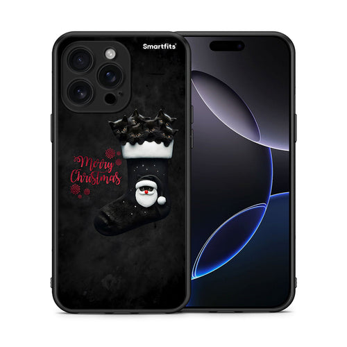Θήκη iPhone 16 Pro Max Merry Cat Christmas από τη Smartfits με σχέδιο στο πίσω μέρος και μαύρο περίβλημα | iPhone 16 Pro Max Merry Cat Christmas case with colorful back and black bezels
