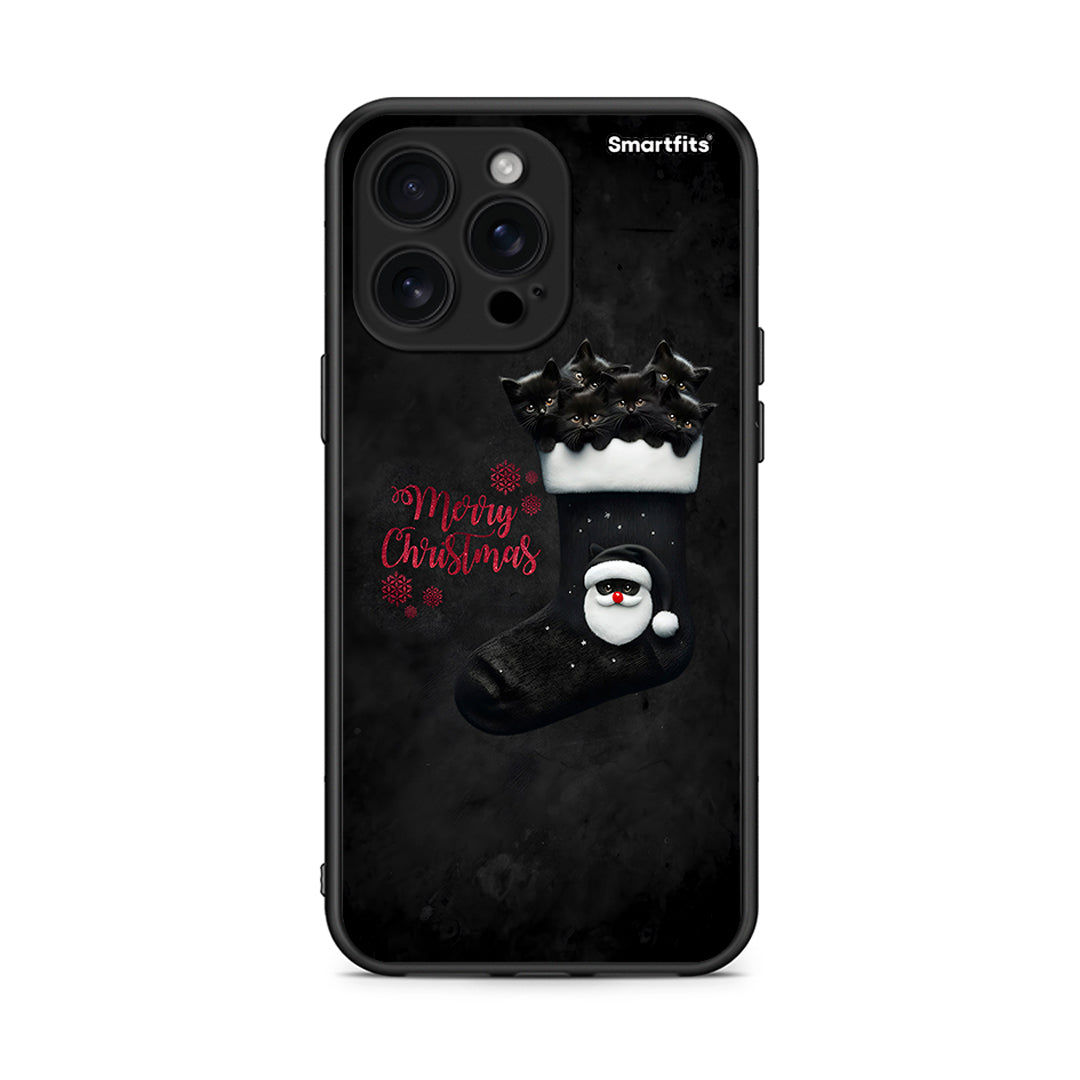 iPhone 16 Pro Max Merry Cat Christmas θήκη από τη Smartfits με σχέδιο στο πίσω μέρος και μαύρο περίβλημα | Smartphone case with colorful back and black bezels by Smartfits