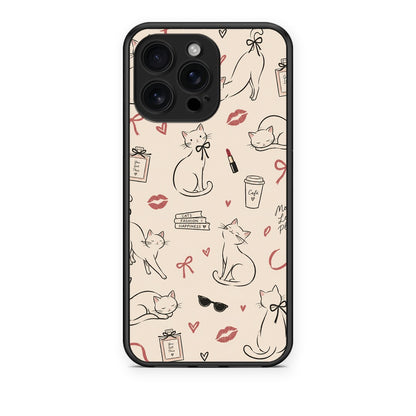 Θήκη iPhone 16 Pro Max Minimal Cat and Fashion Doodles on Cream από τη Smartfits με σχέδιο στο πίσω μέρος και μαύρο περίβλημα | iPhone 16 Pro Max Minimal Cat and Fashion Doodles on Cream case with colorful back and black bezels