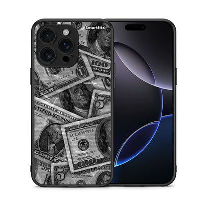 Θήκη iPhone 16 Pro Max Money Dollars από τη Smartfits με σχέδιο στο πίσω μέρος και μαύρο περίβλημα | iPhone 16 Pro Max Money Dollars case with colorful back and black bezels