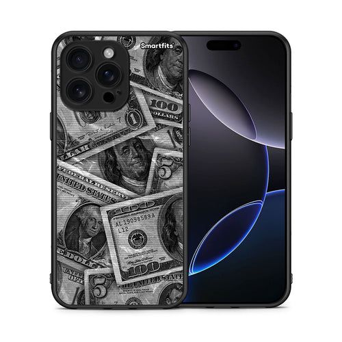 Θήκη iPhone 16 Pro Max Money Dollars από τη Smartfits με σχέδιο στο πίσω μέρος και μαύρο περίβλημα | iPhone 16 Pro Max Money Dollars case with colorful back and black bezels