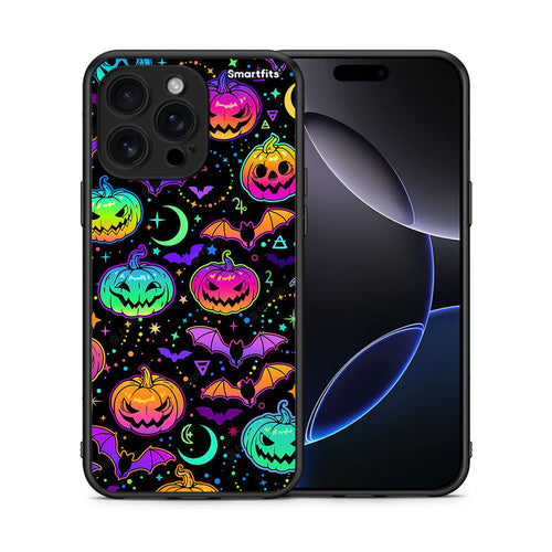 Θήκη iPhone 16 Pro Max Neon Halloween από τη Smartfits με σχέδιο στο πίσω μέρος και μαύρο περίβλημα | iPhone 16 Pro Max Neon Halloween case with colorful back and black bezels